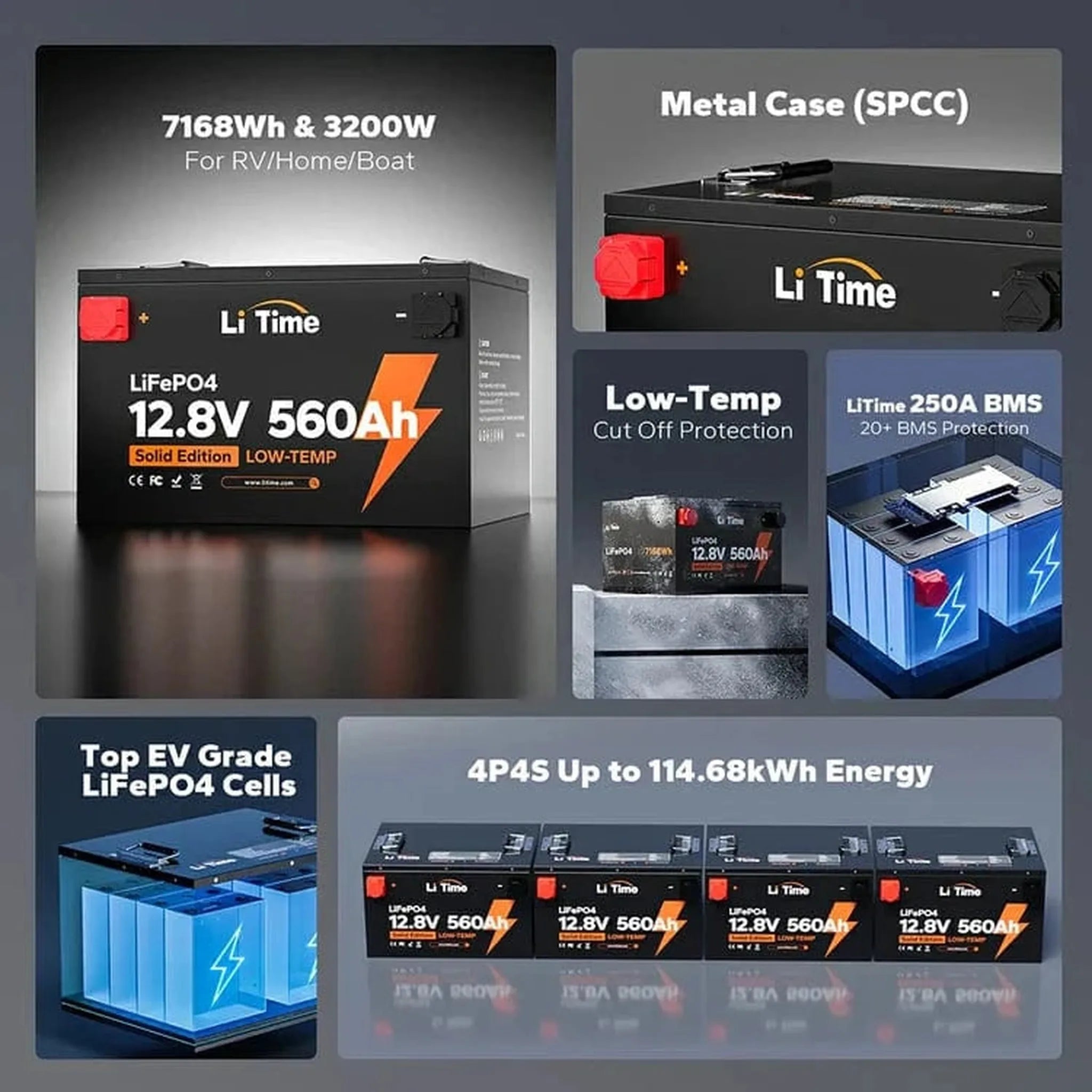 LiTime | 12V 560Ah LiFePO4 Battery for Off Grid Solar System with Low Temp Protection