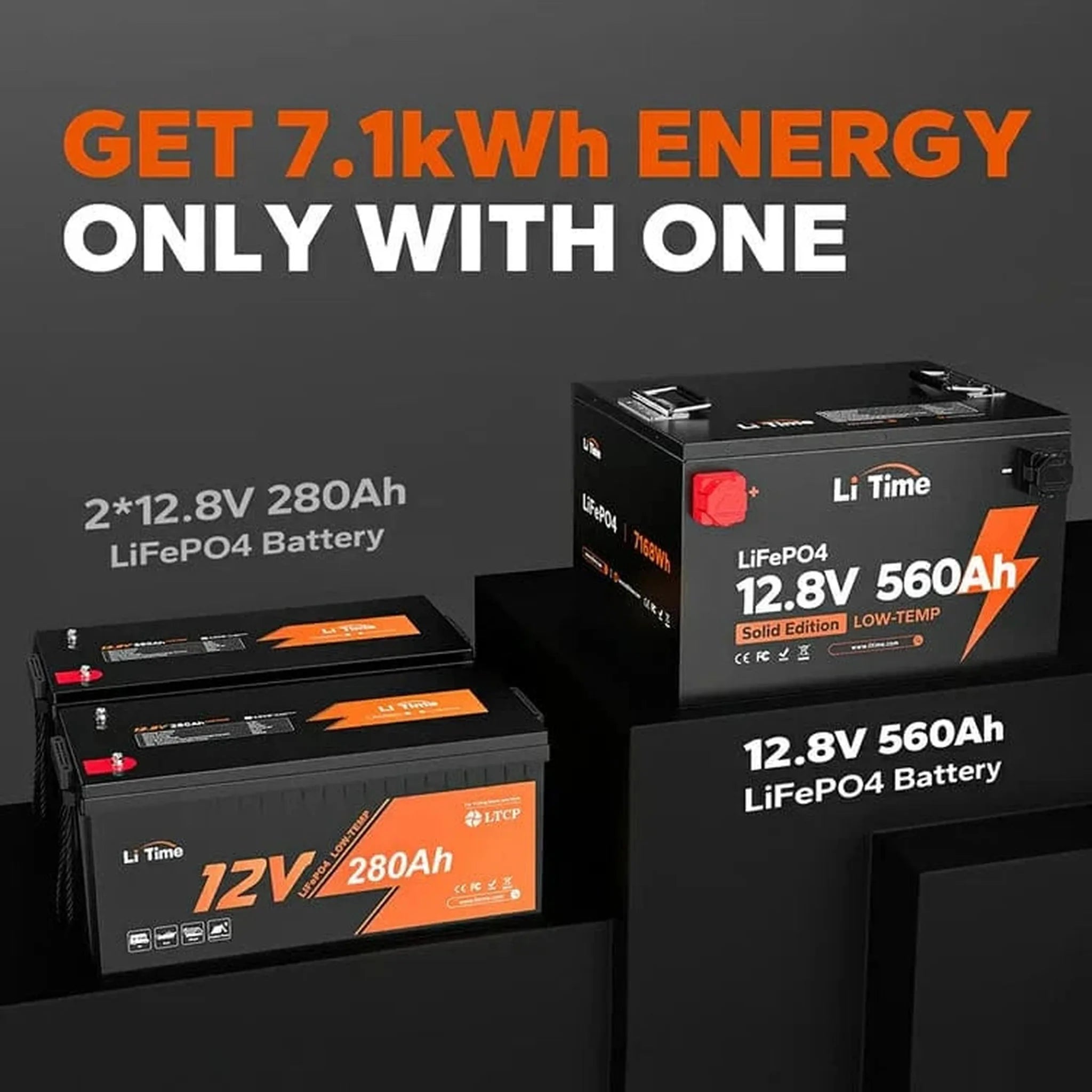 LiTime | 12V 560Ah LiFePO4 Battery for Off Grid Solar System with Low Temp Protection