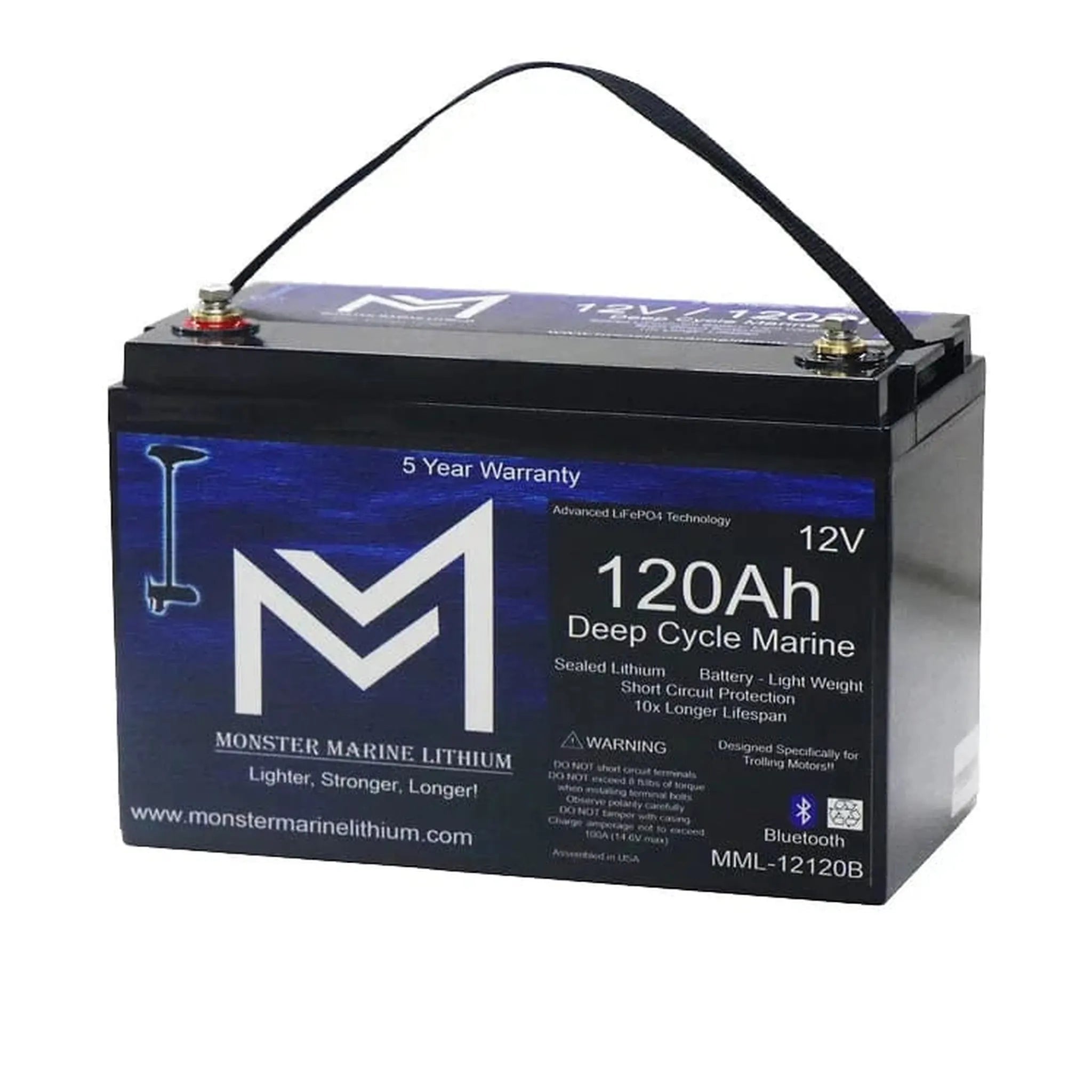 Monster Marine Lithium | 12V 120Ah Bluetooth Lithium Deep Cycle Marine Battery MML-12120B (w/ bluetooth)