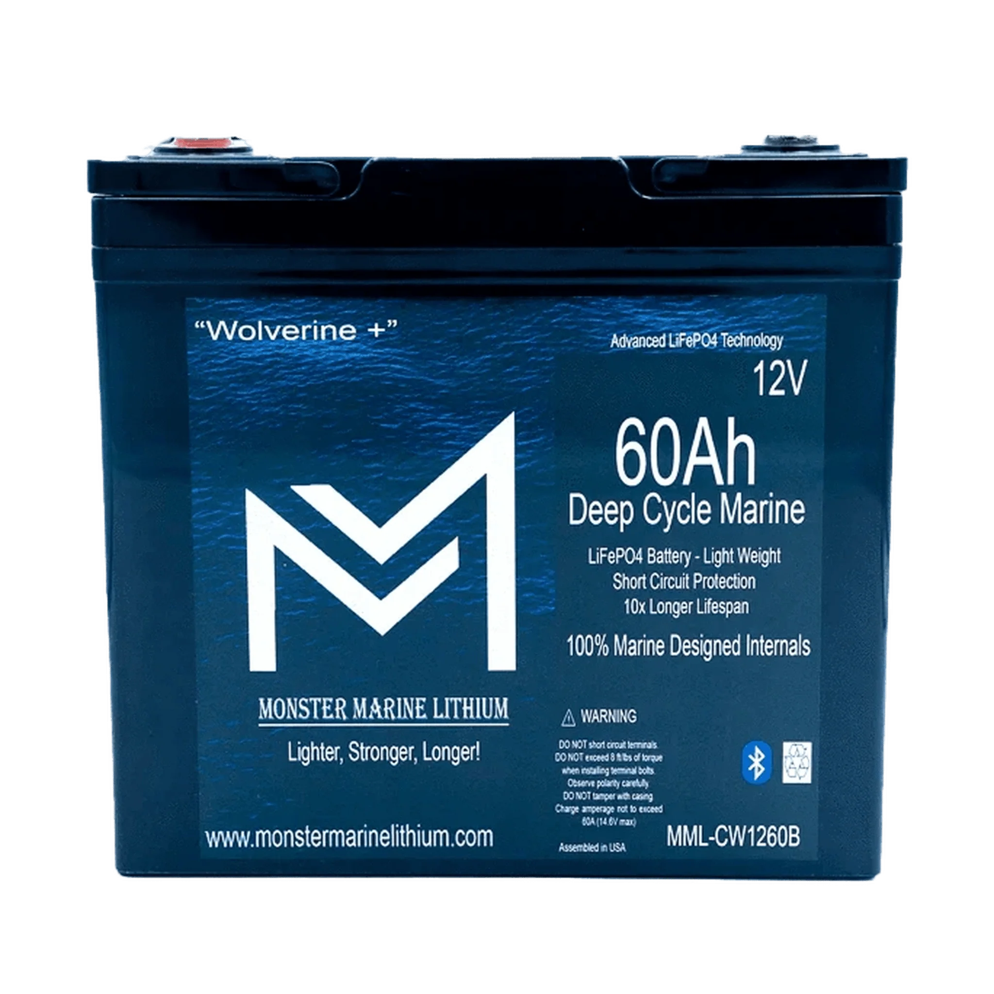 Monster Marine Lithium | 12v 60Ah Deep Cycle Lithium Marine Battery "Wolverine" - Bluetooth - MML-1260B