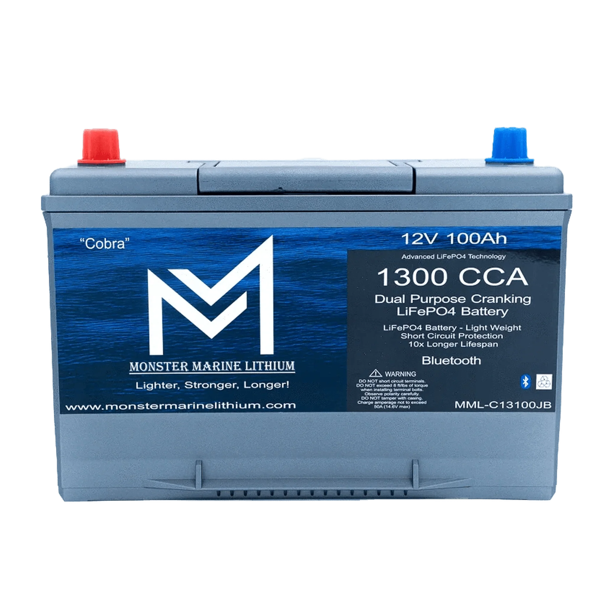 Monster Marine Lithium | 1300CCA 100Ah Dual Purpose Cranking Lithium “Cobra” - Bluetooth - MML-C12V13B