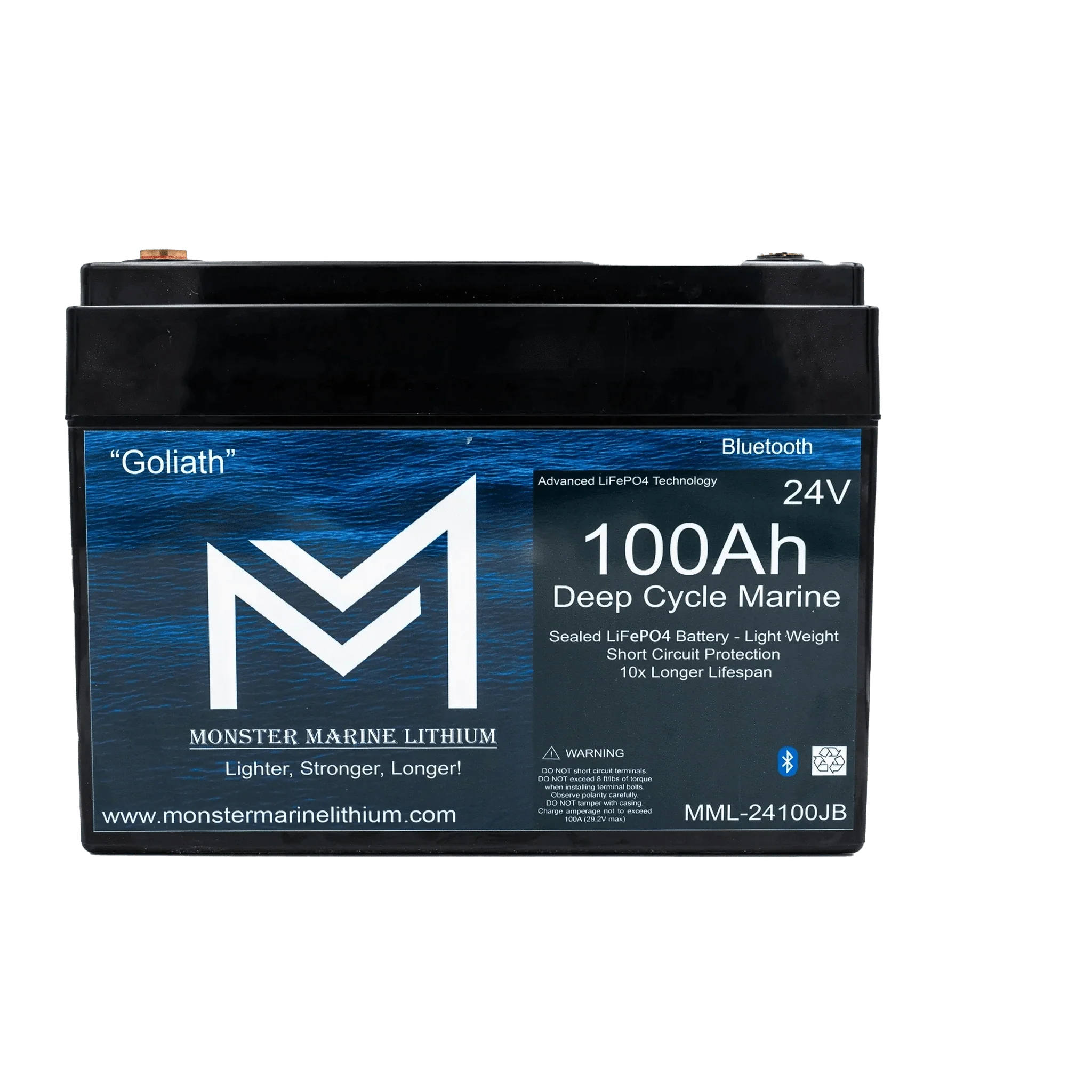 Monster Marine Lithium | 24V 100Ah Lithium Bluetooth Marine Trolling Battery "Goliath"