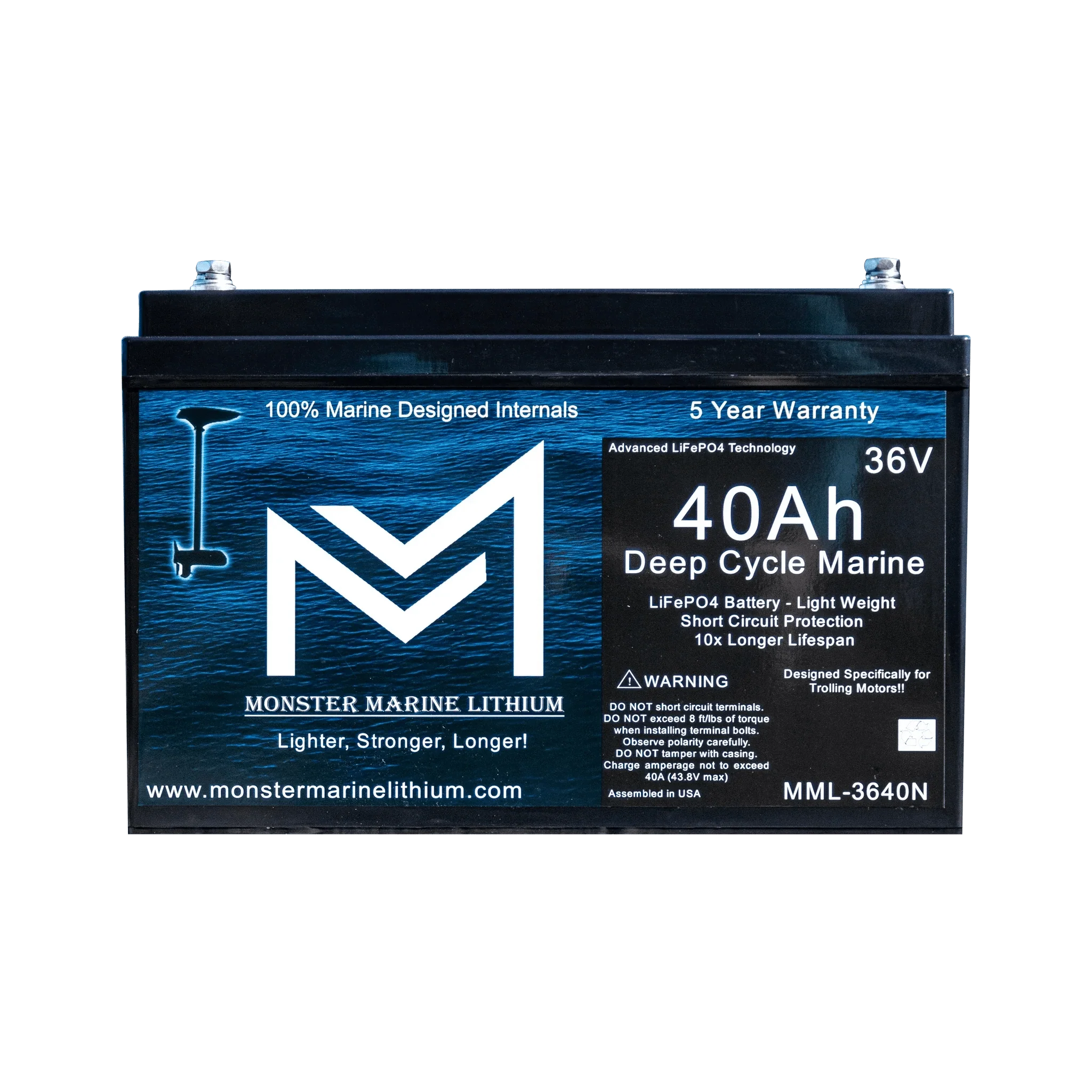 Monster Marine Lithium | 36V 40AH Bluetooth Deep Cycle Lithium Marine Trolling Battery MML-3640B