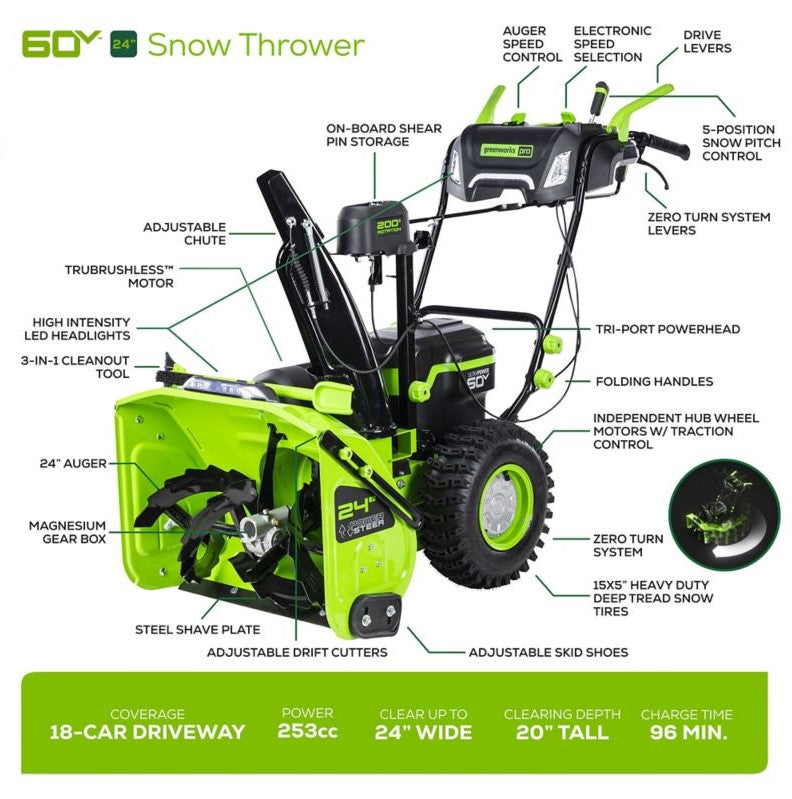 60V 24" Cordless Battery Two-Stage Snow Blower (Tool Only)