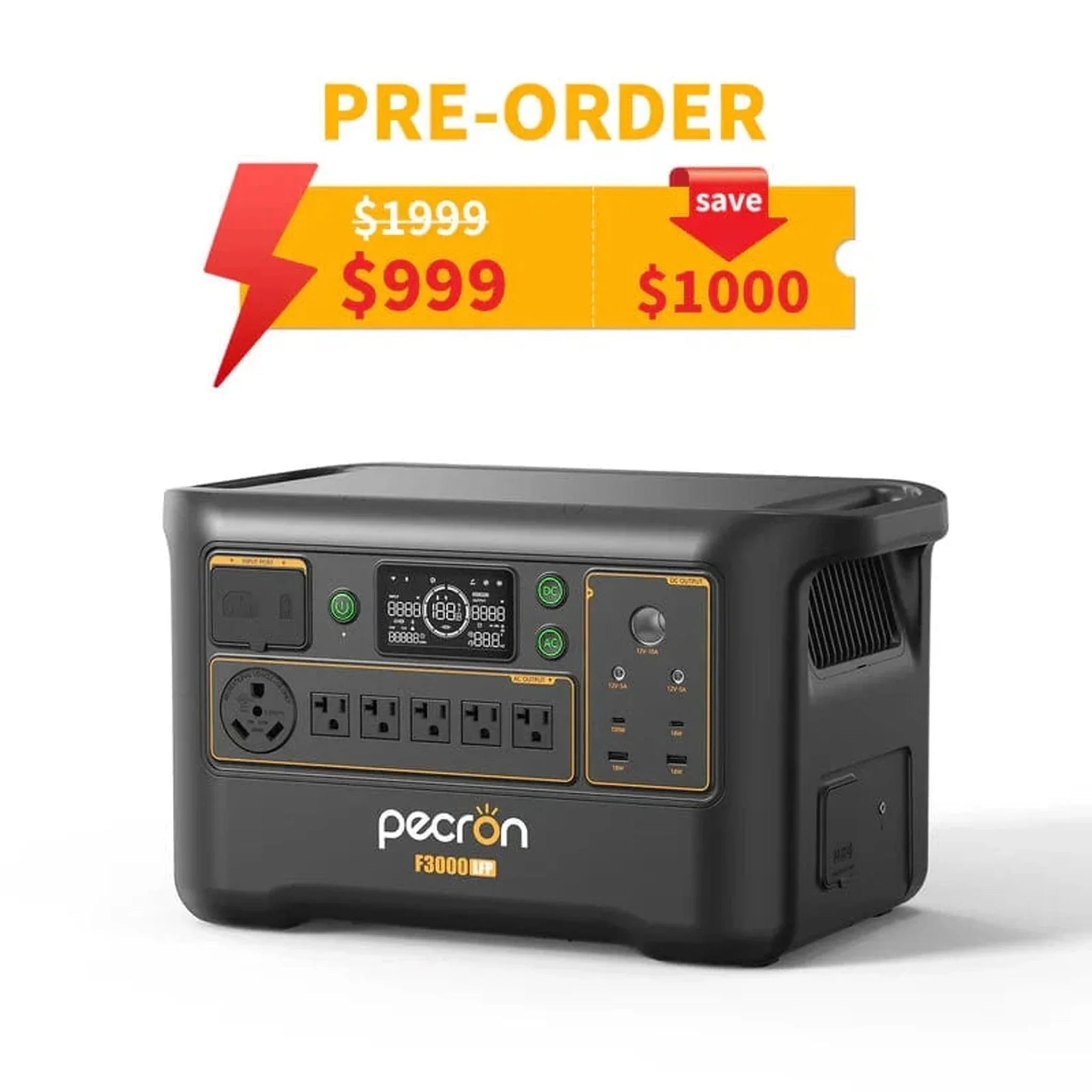 PECRON | F3000LFP Portable Power Station |  3600W Output 3072Wh LiFePO4 Battery (PRE-ORDER)