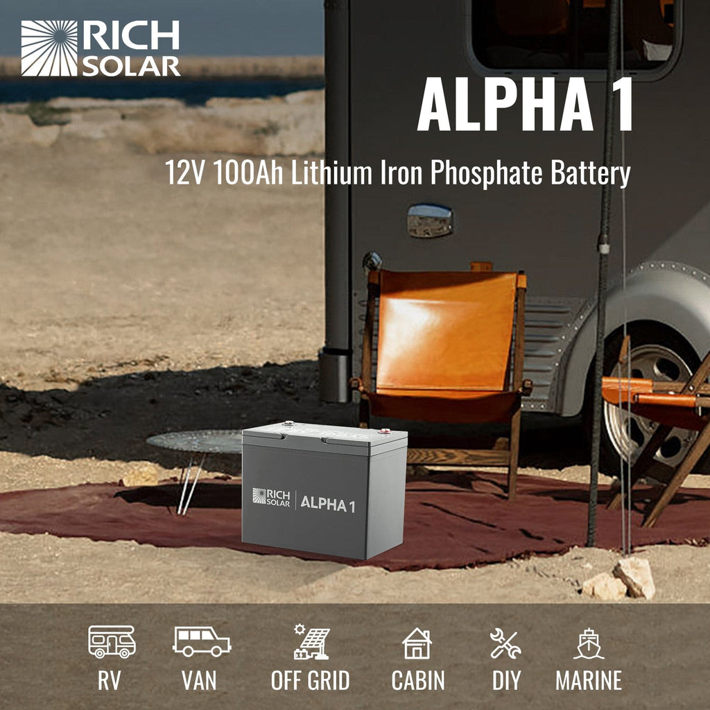 Rich Solar | ALPHA 1 | 12V 100Ah LiFePO4 Battery | Powerful 12V Lithium Battery | 5,000 Lifetime Cycles | Bluetooth and Internal Heat Technology