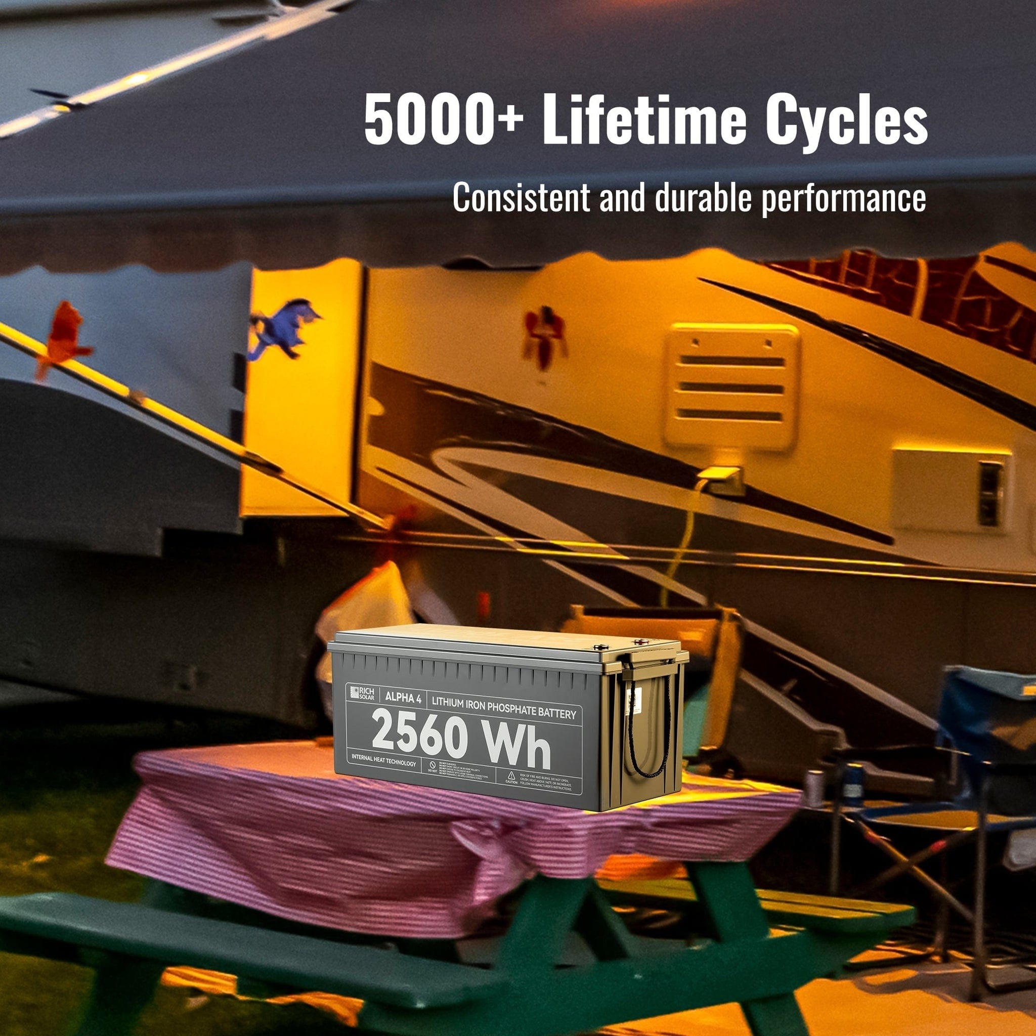 Rich Solar | ALPHA 4 | 24V 100Ah LiFePO4 Battery Off-Grid | 5,000 Lifetime Cycles | Bluetooth and Internal Heat Technology