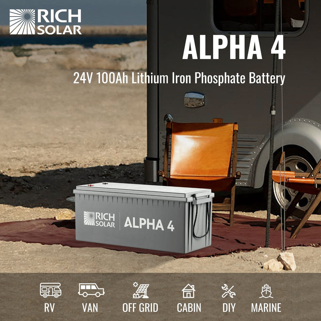 Rich Solar | ALPHA 4 | 24V 100Ah LiFePO4 Battery Off-Grid | 5,000 Lifetime Cycles | Bluetooth and Internal Heat Technology