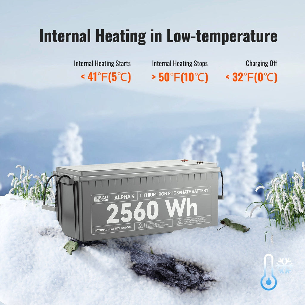 Rich Solar | ALPHA 4 | 24V 100Ah LiFePO4 Battery Off-Grid | 5,000 Lifetime Cycles | Bluetooth and Internal Heat Technology
