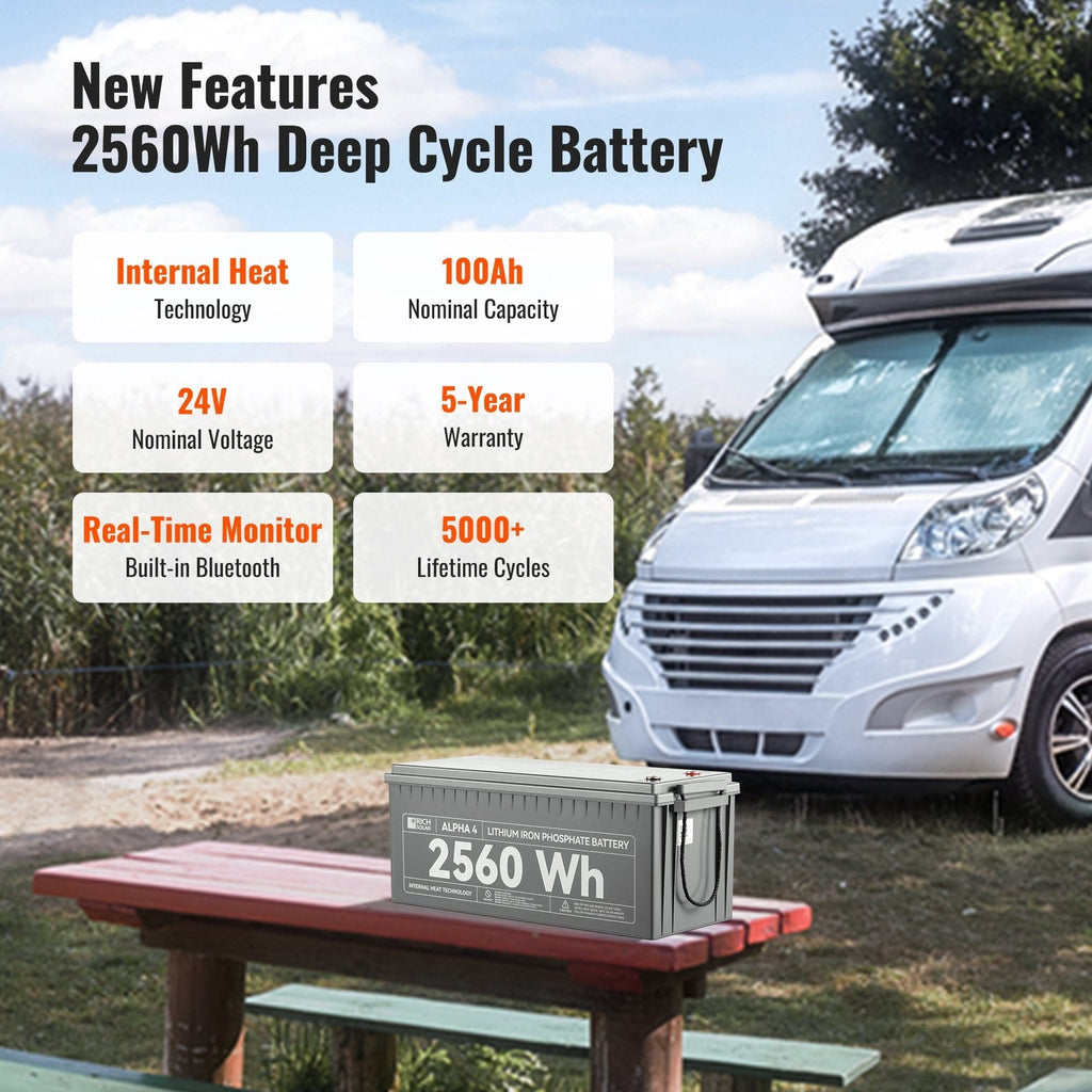 Rich Solar | ALPHA 4 | 24V 100Ah LiFePO4 Battery Off-Grid | 5,000 Lifetime Cycles | Bluetooth and Internal Heat Technology