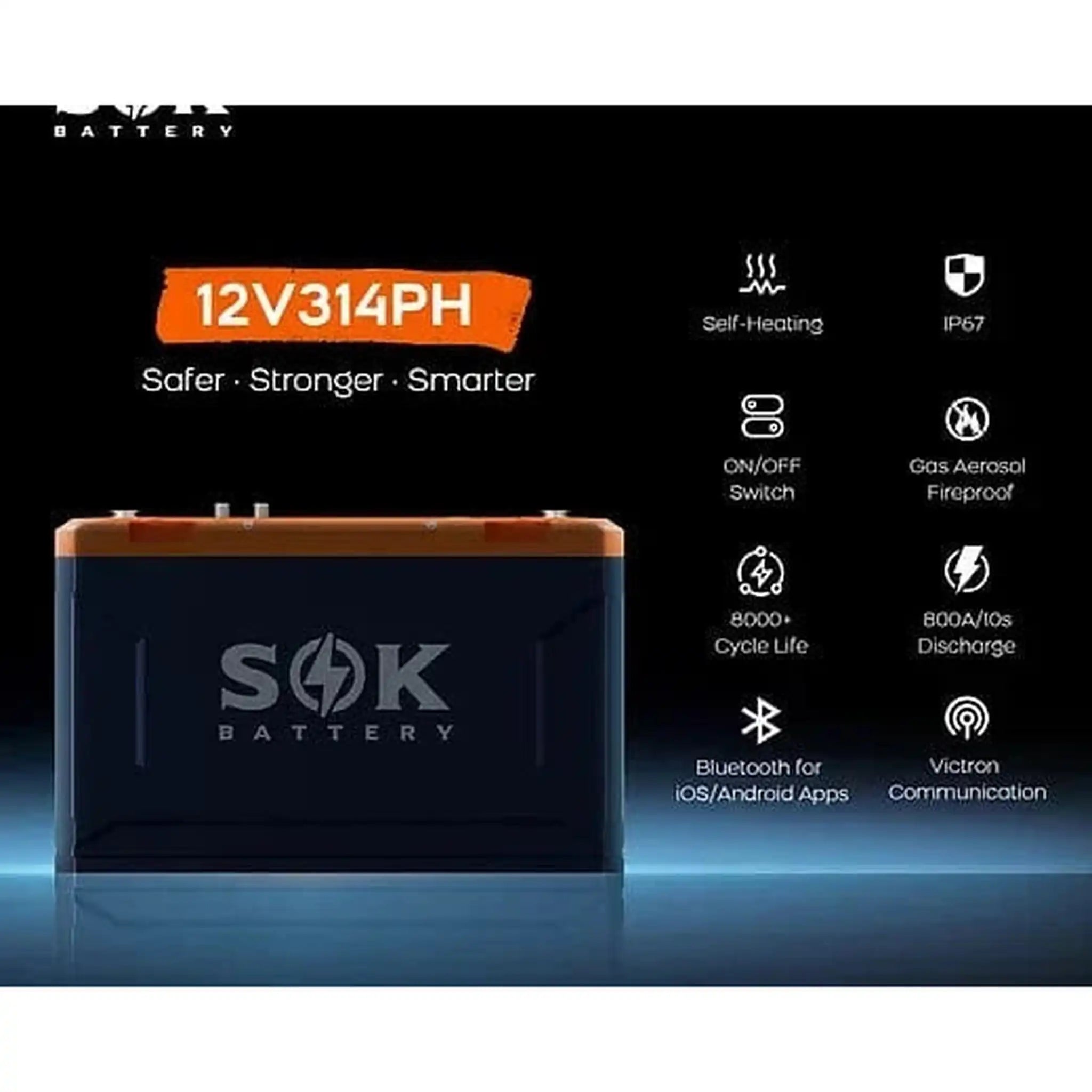 SOK Battery | 12V314Ah Battery,Built-in heater & Bluetooth,Victron CAN Comms