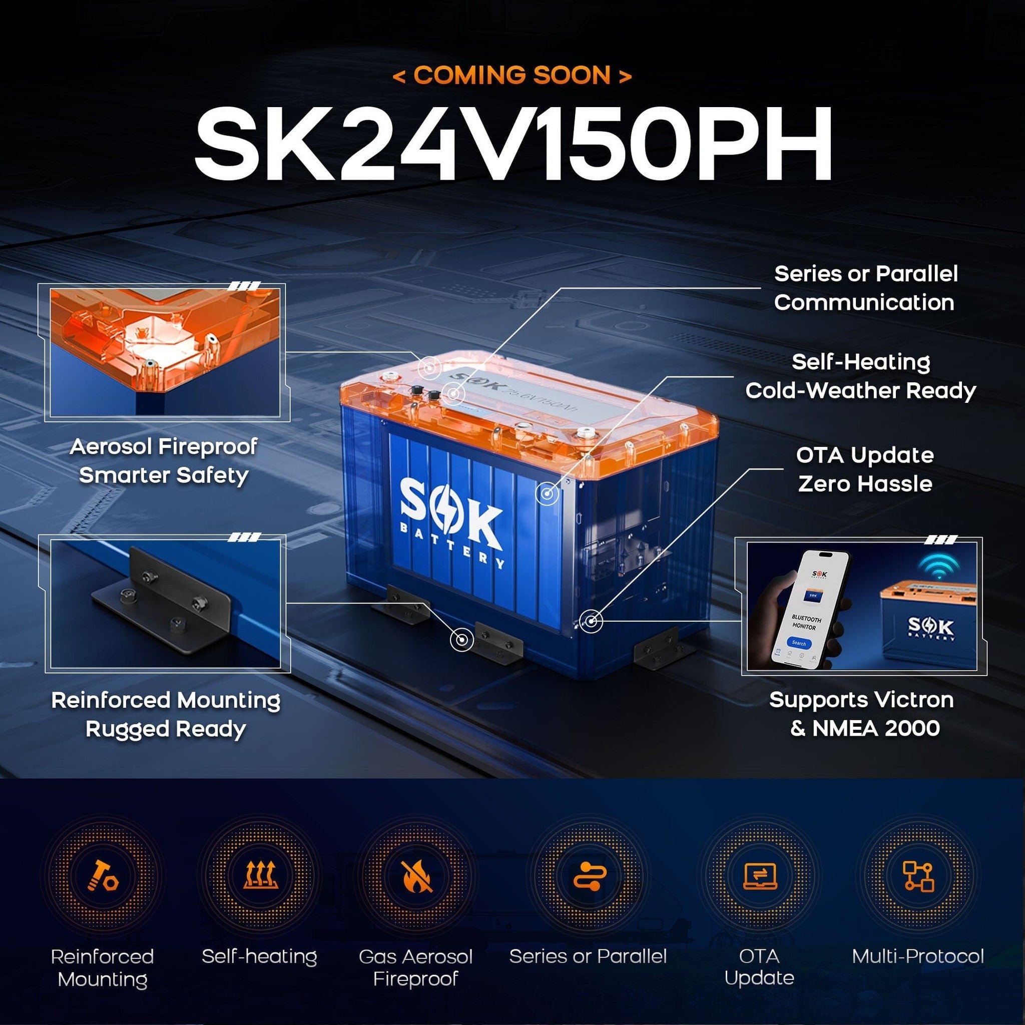 SOK Battery | 24V150Ah Battery,Built-in heater & Bluetooth,Victron CAN Comms