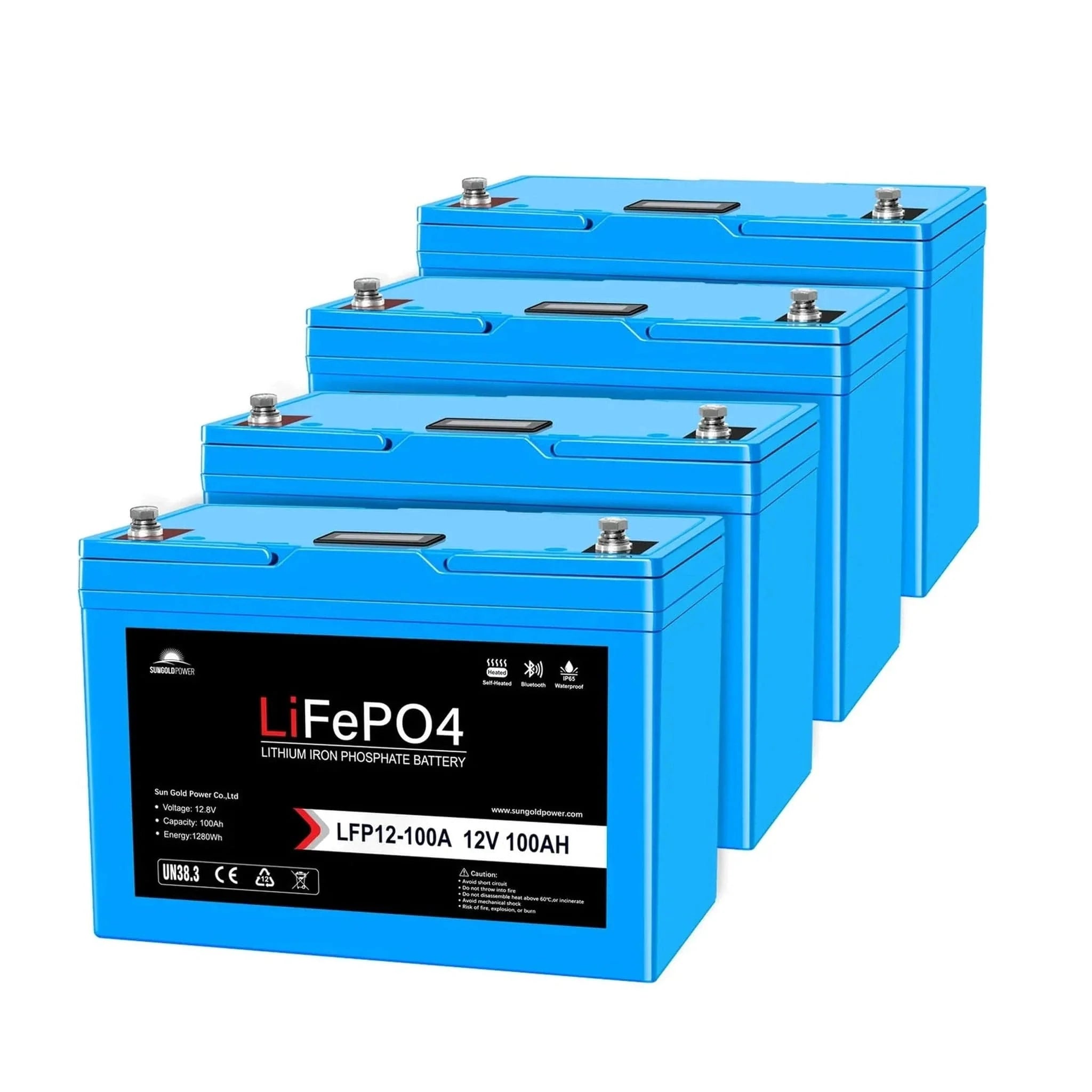 SunGoldPower | 12V 100AH LiFePO4 Deep Cycle Lithium Battery / Bluetooth /Self-heating / IP65