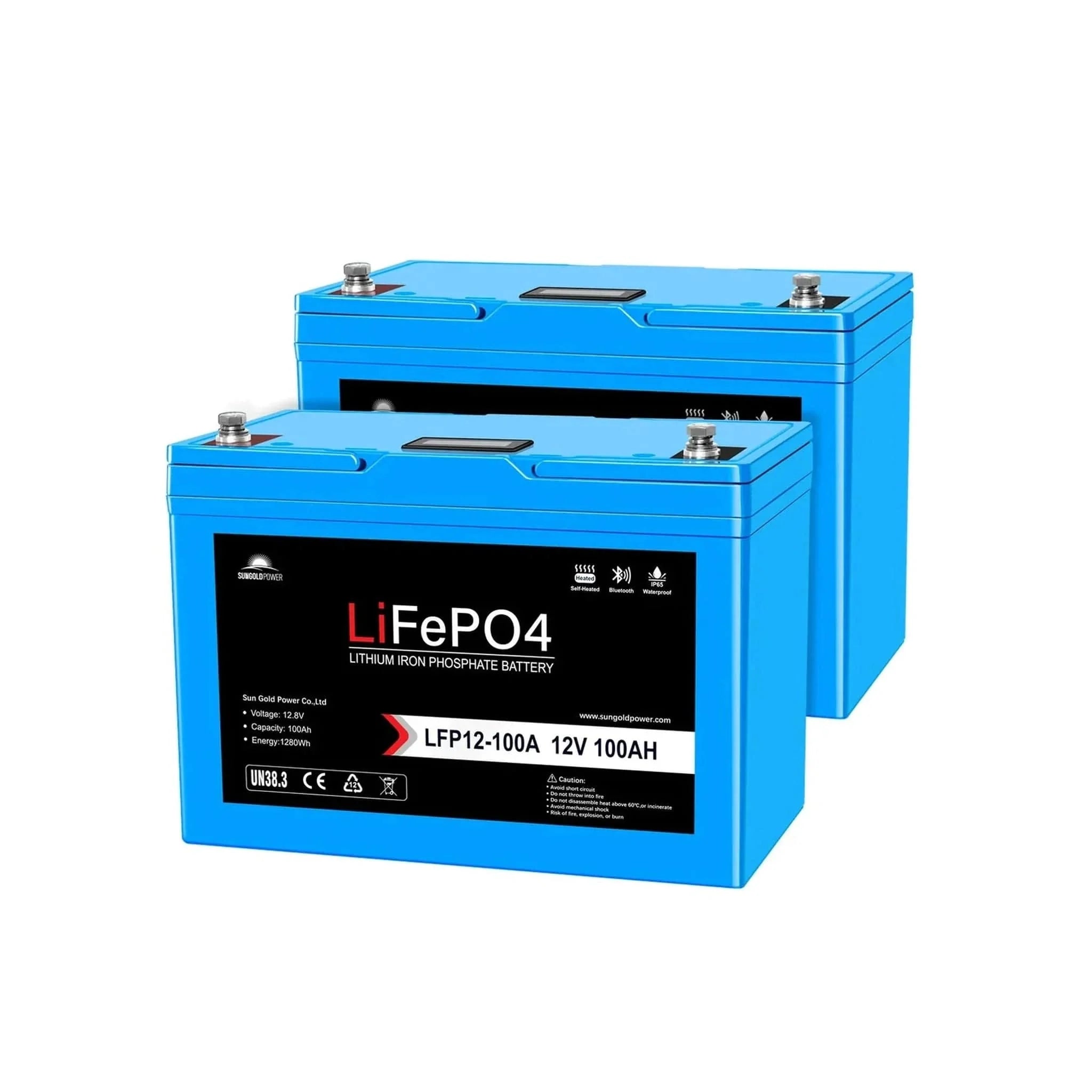 SunGoldPower | 12V 100AH LiFePO4 Deep Cycle Lithium Battery / Bluetooth /Self-heating / IP65