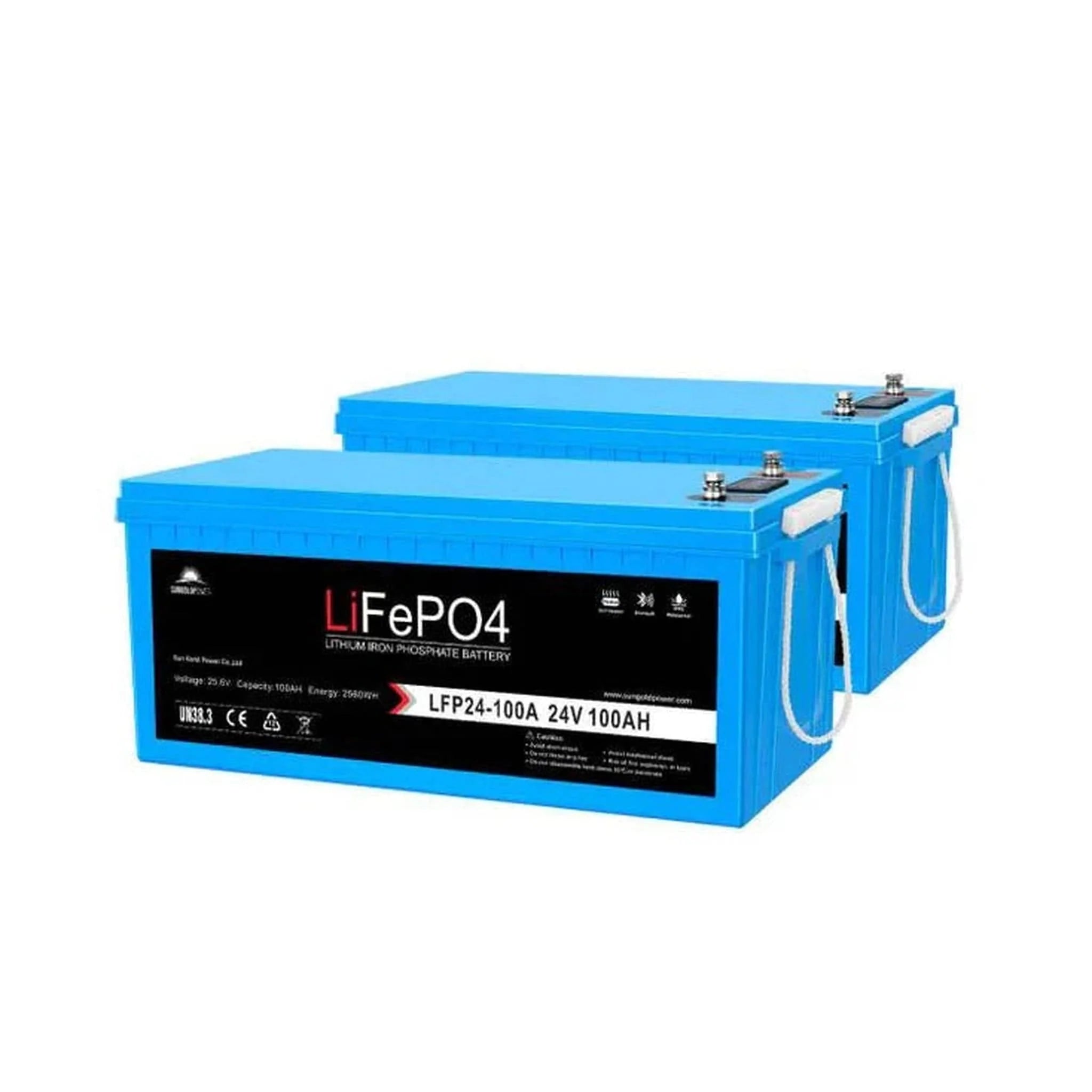 SunGoldPower | 24V 100Ah LiFePo4 Deep Cycle Lithium Battery Bluetooth / Self-Heating / IP65