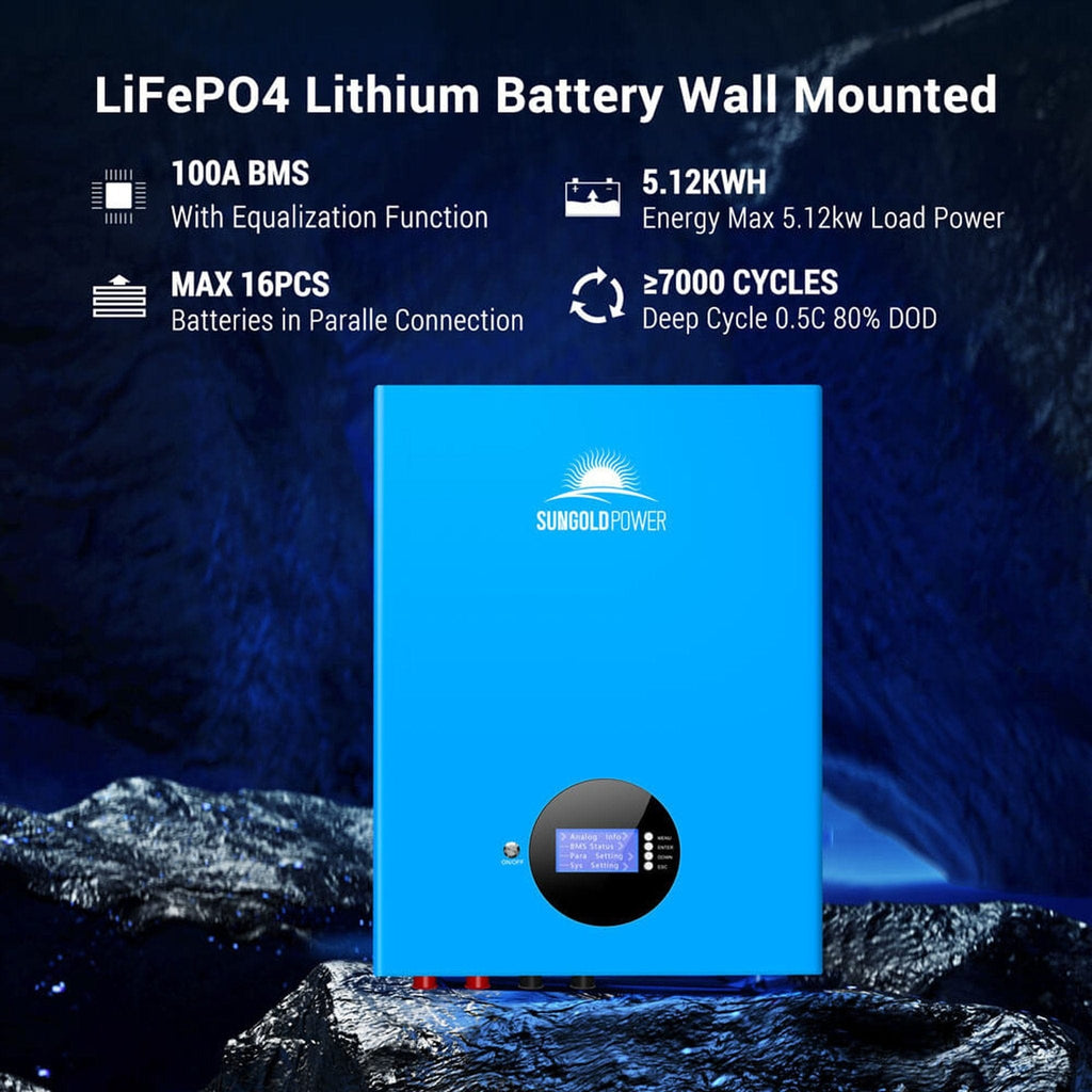 SunGoldPower | 5.12KWH Powerwall LiFePO4 Lithium Battery SG48100M