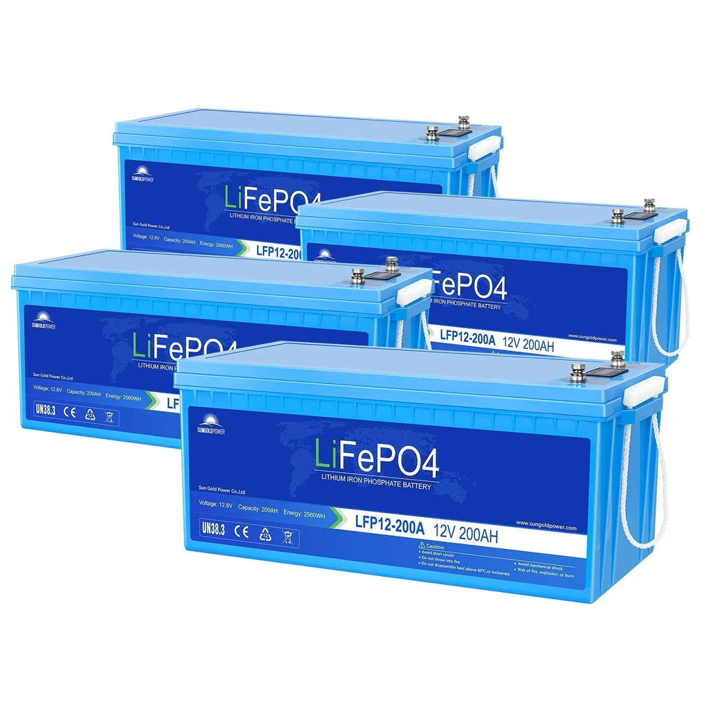 SunGoldPower | 4 X 12V 200AH LIFEPO4 Deep Cycle Lithium Battery / Bluetooth /Self-Heating / IP65
