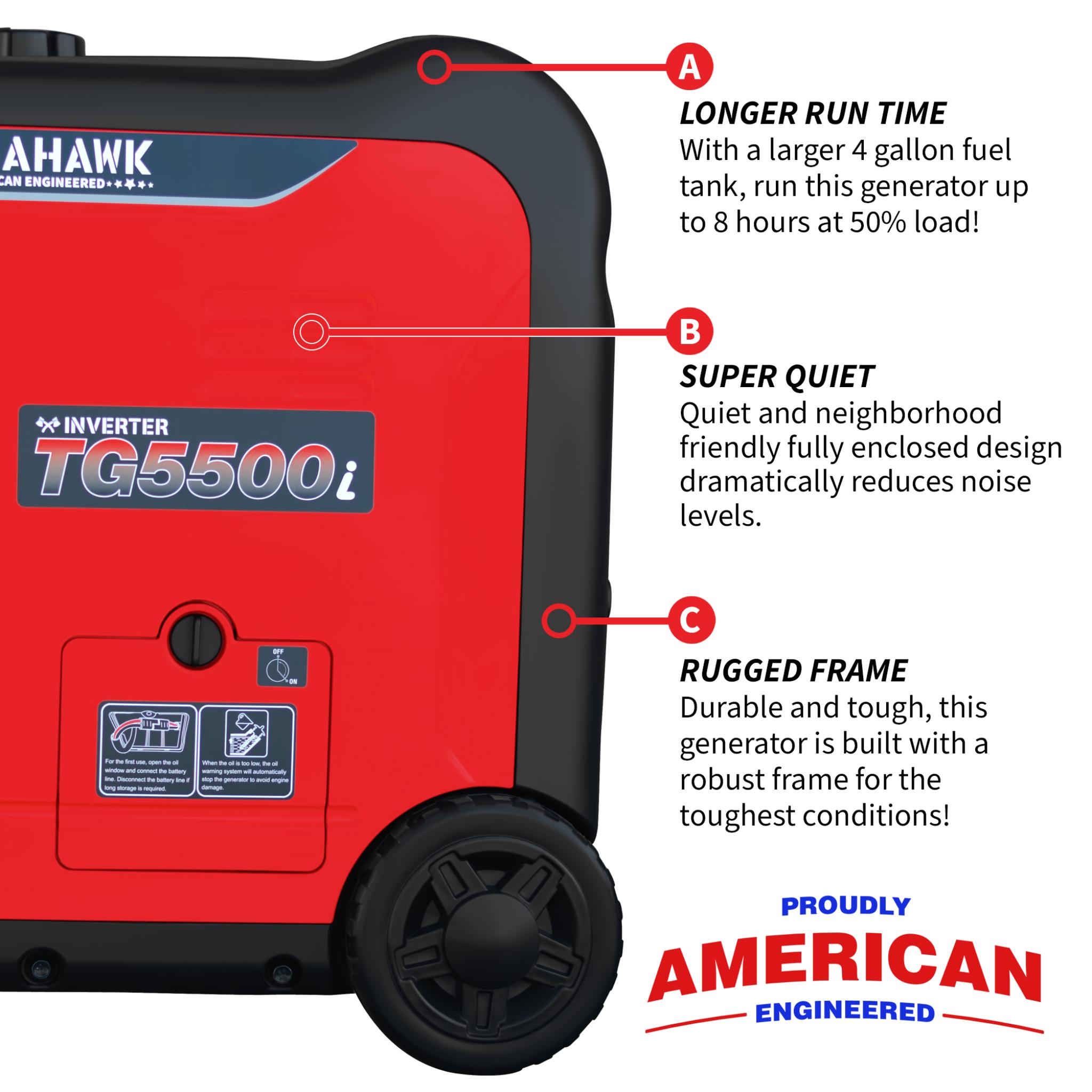 Tomahawk 5500W Gas Powered Inverter Generator – Super Quiet & Portable
