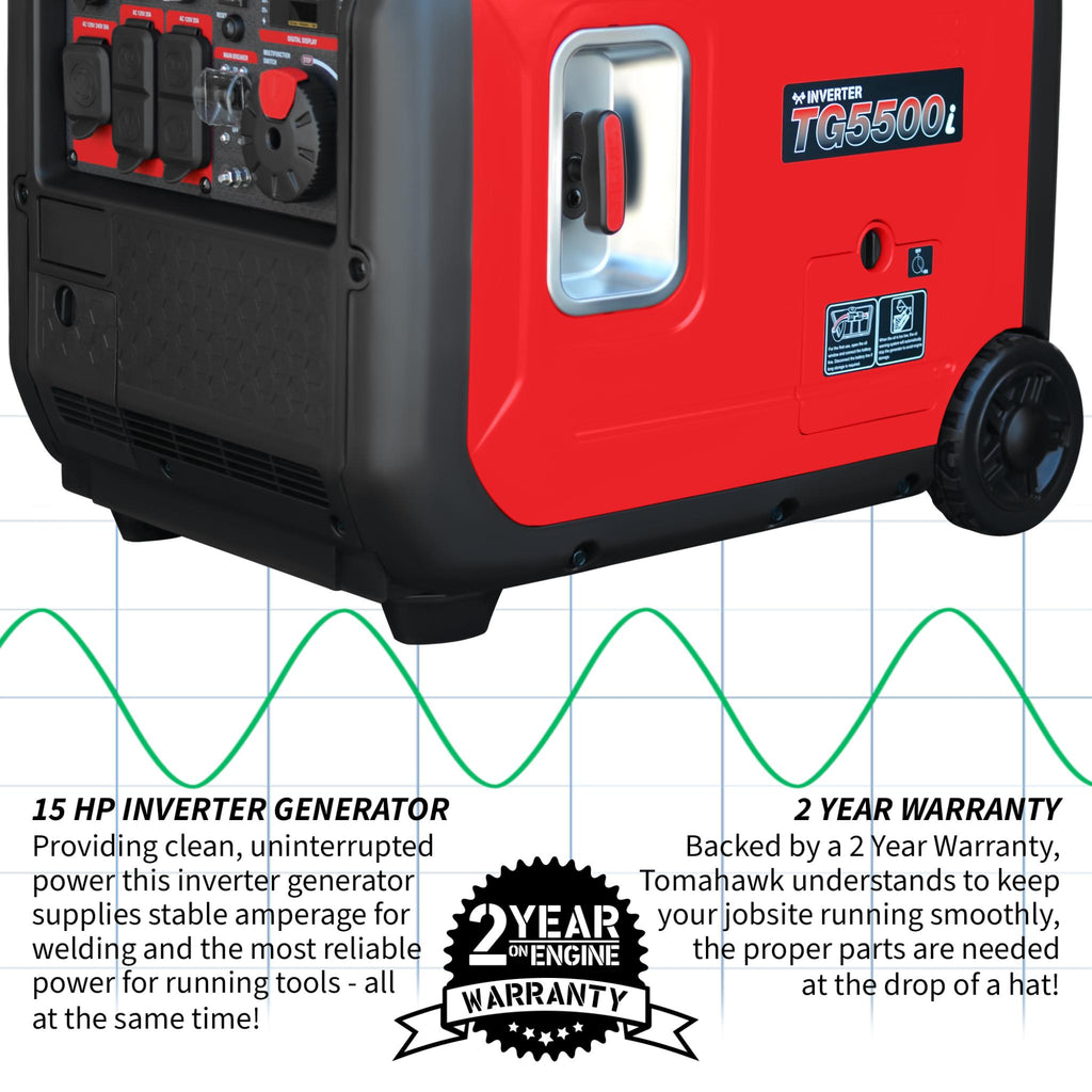 Tomahawk 5500W Gas Powered Inverter Generator – Super Quiet & Portable